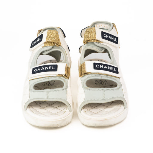 Chanel Goatskin Fabric and TPU White and Grey Sandals