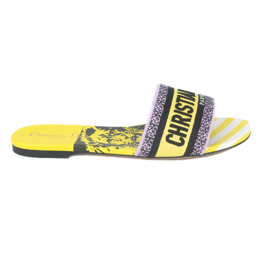 Dior Bright Yellow and Pink D-Jungle Pop Cotton Embroidery Slides