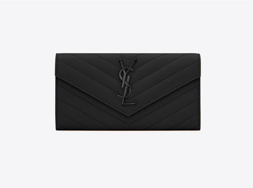 Saint Laurent Large Monogram Flap Wallet in All Black