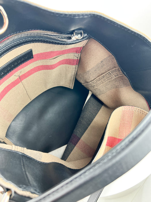Burberry Ashby Medium Canvas Check & Leather Bucket Bag