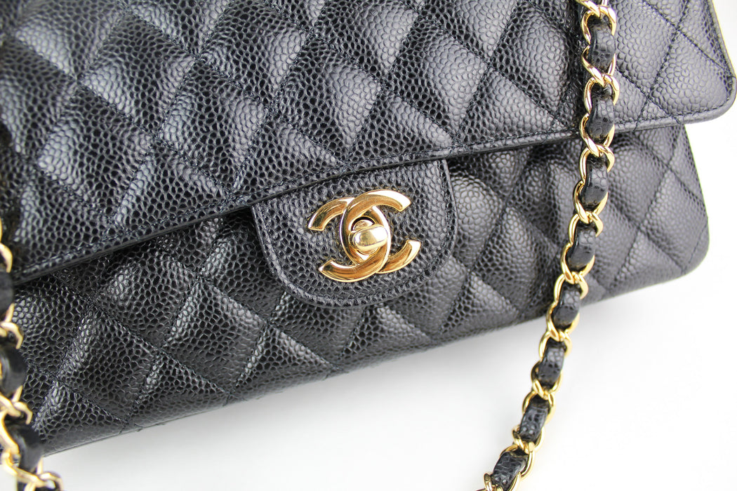 Chanel Medium Classic Handbag in Black Grained Calfskin and Gold